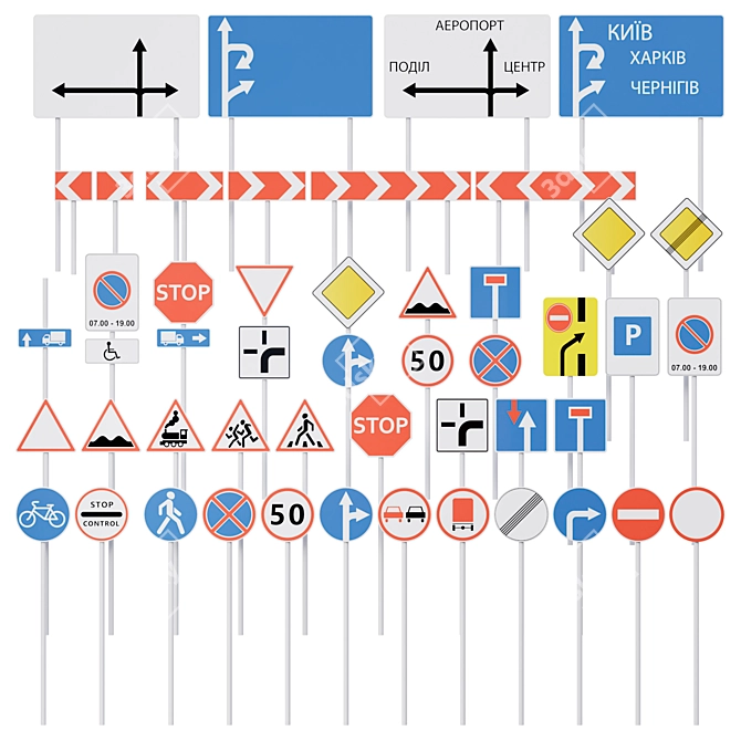 Road Signs Set, 41 Pieces 3D model image 5