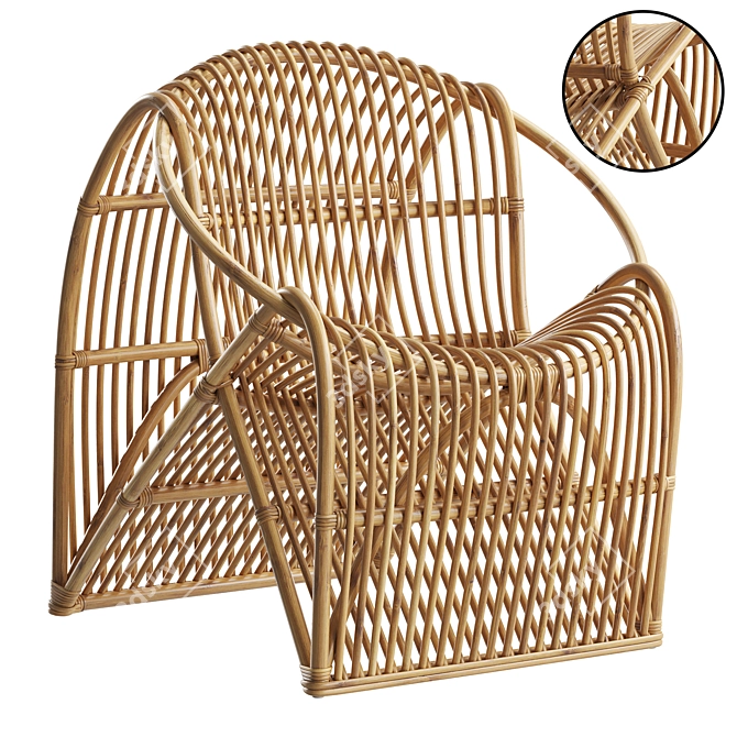 Italian 60s Design Rattan Armchair 3D model image 1