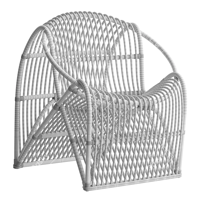 Italian 60s Design Rattan Armchair 3D model image 3