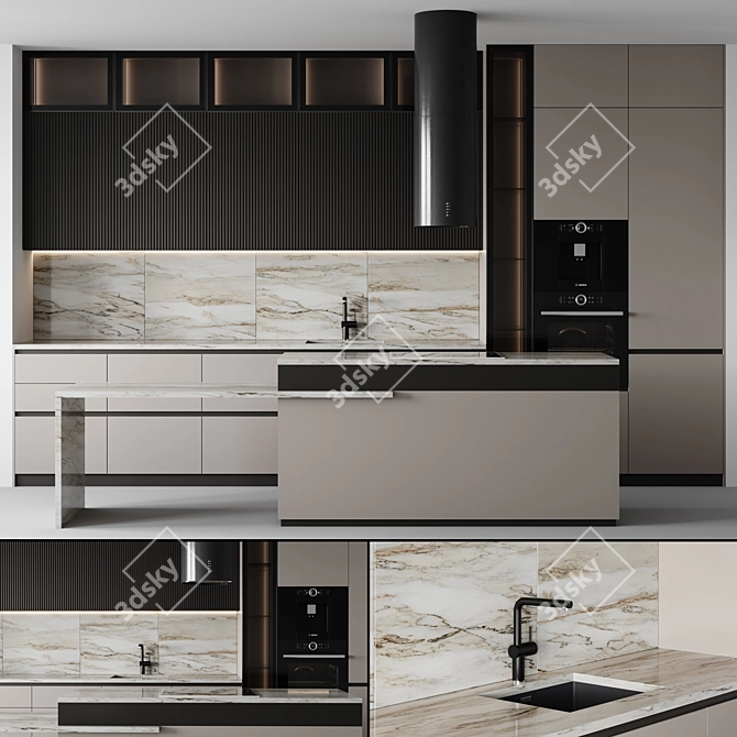  Customizable Modern Kitchen Design 3D model image 1