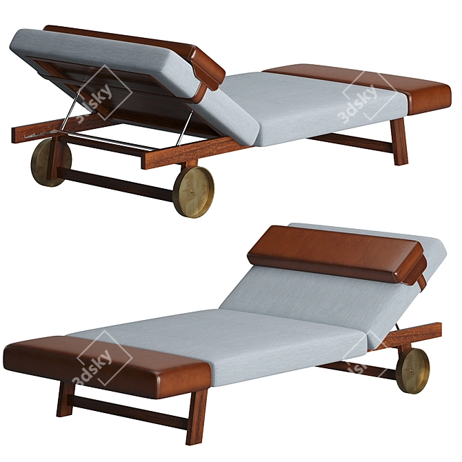 Elegant Handcrafted Mahogany Sunbed 3D model image 2