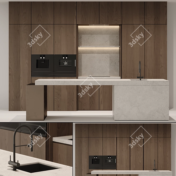 Modern Kitchen 3D Model Kit 3D model image 2