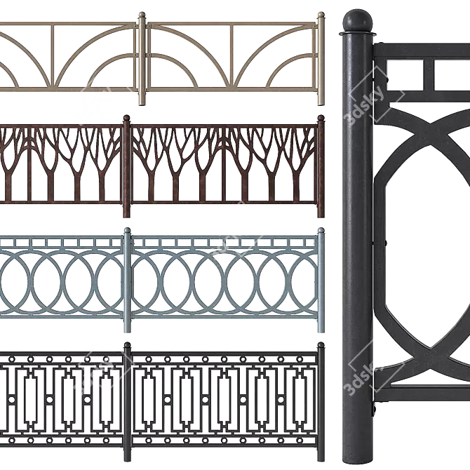 Pedestrian Fencing Set 1 3D model image 1