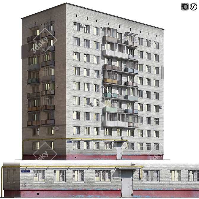 Modern Nine-Story Residential Building 3D model image 1