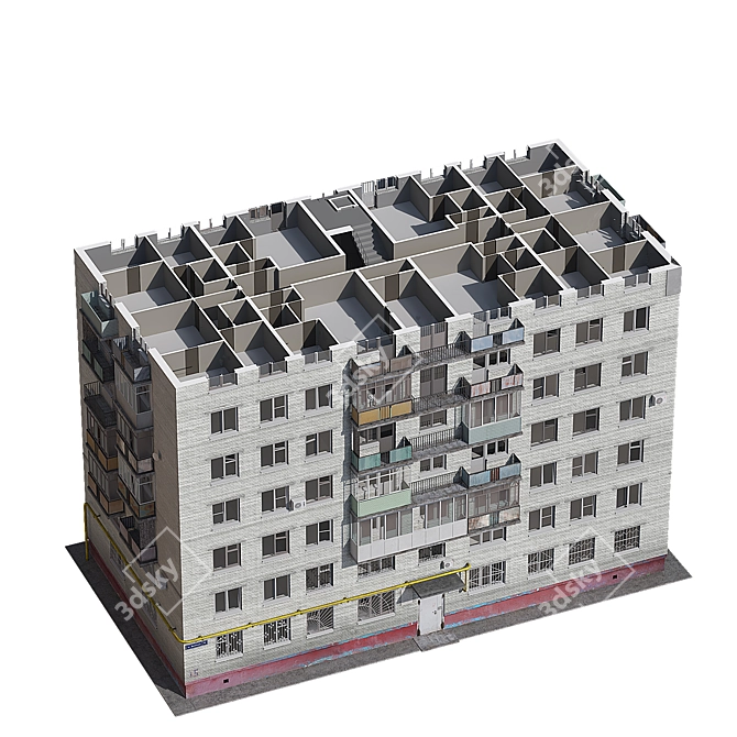 Modern Nine-Story Residential Building 3D model image 3