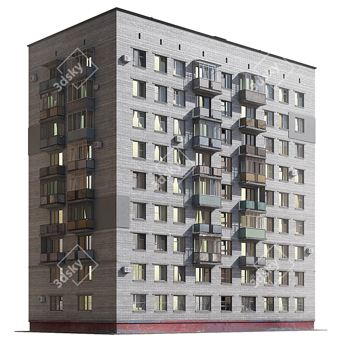 Modern Nine-Story Residential Building 3D model image 10