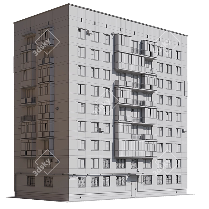 Modern Nine-Story Residential Building 3D model image 12