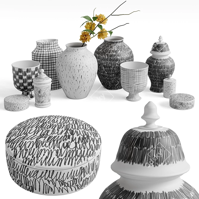 Contemporary Vases Set with Versatile Materials 3D model image 1