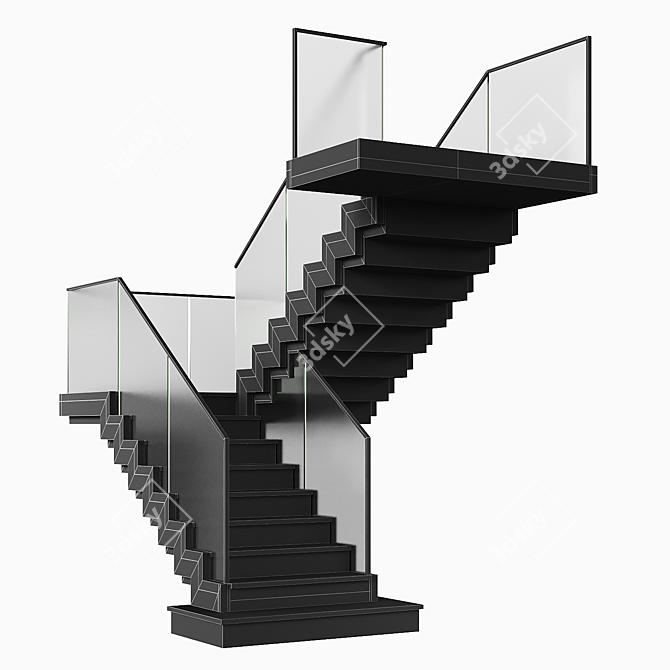 Contemporary Staircase Obj Export 3D model image 3