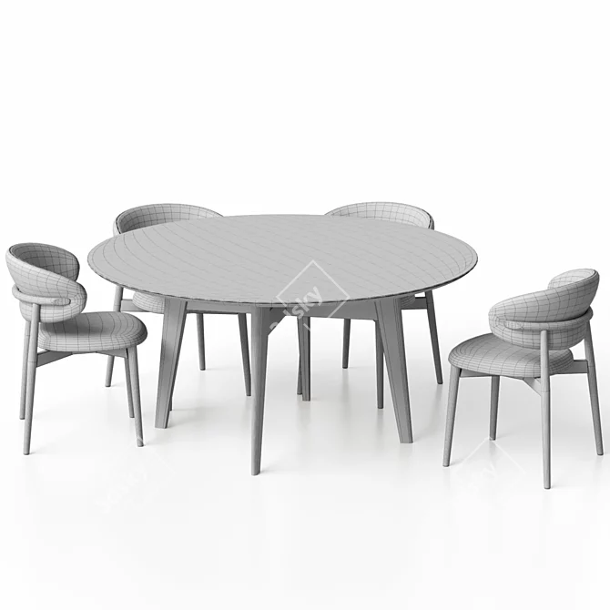 Customizable Wood Chair and Circular Table Set 3D model image 6