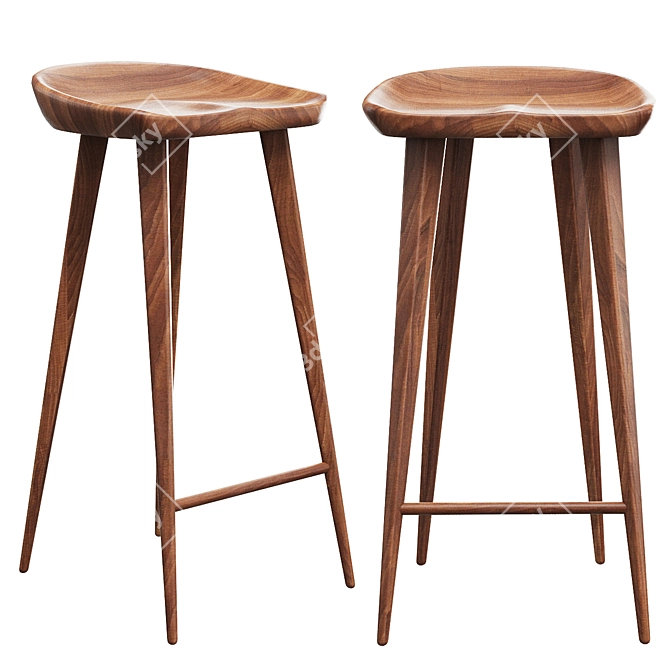 Elegant Walnut Bar Stool 3D model image 1