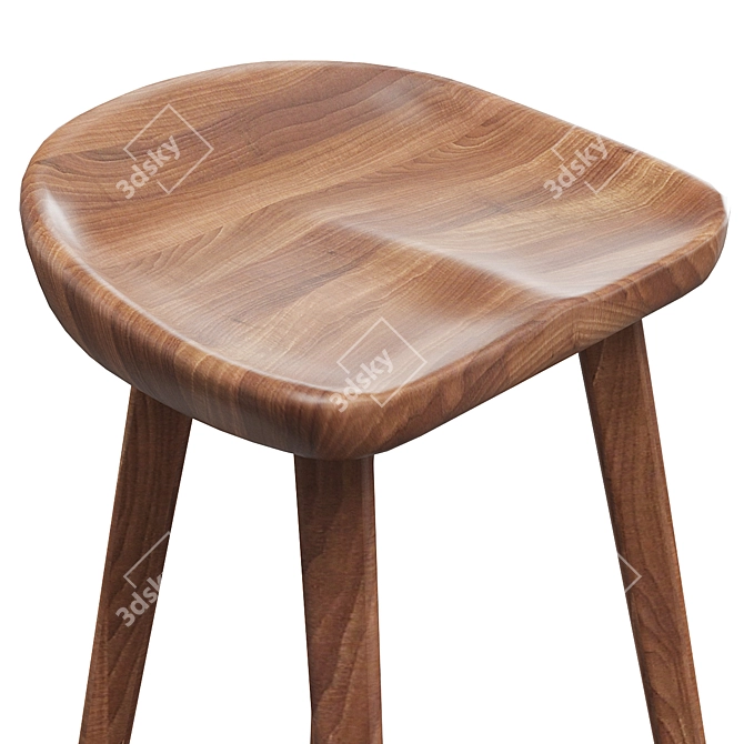 Elegant Walnut Bar Stool 3D model image 2