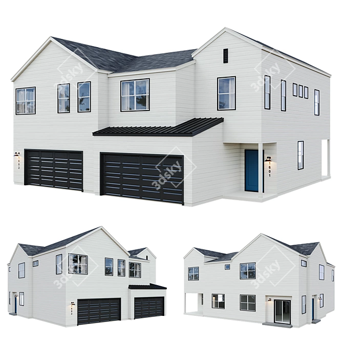 Low Poly American House Model 3D model image 1