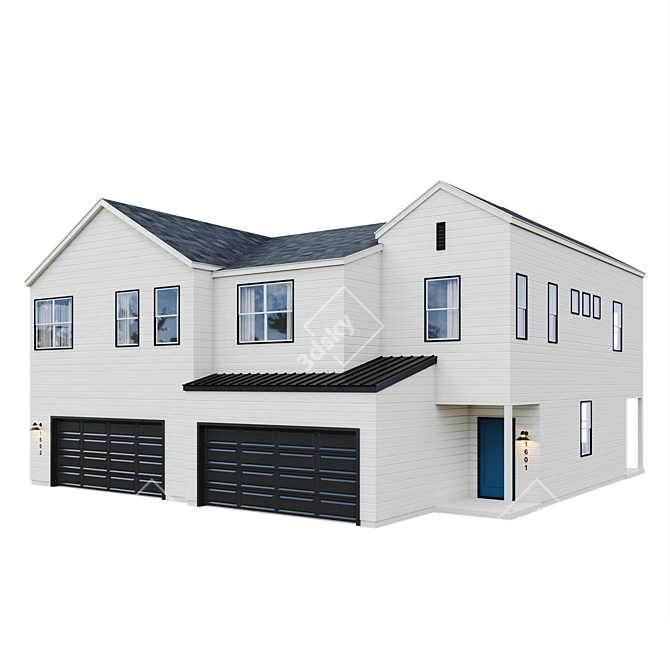 Low Poly American House Model 3D model image 2