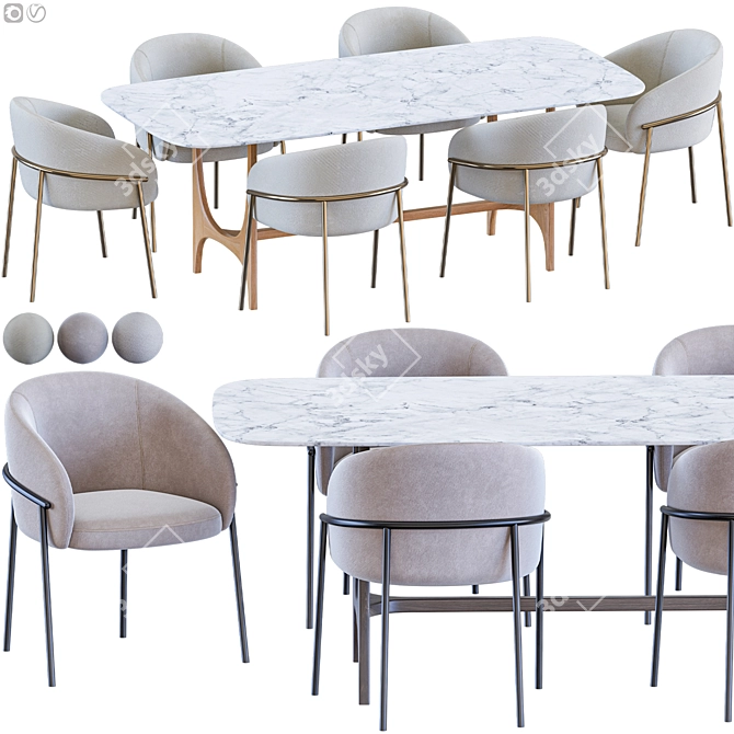  Modern Marble Dining Set 3D model image 4