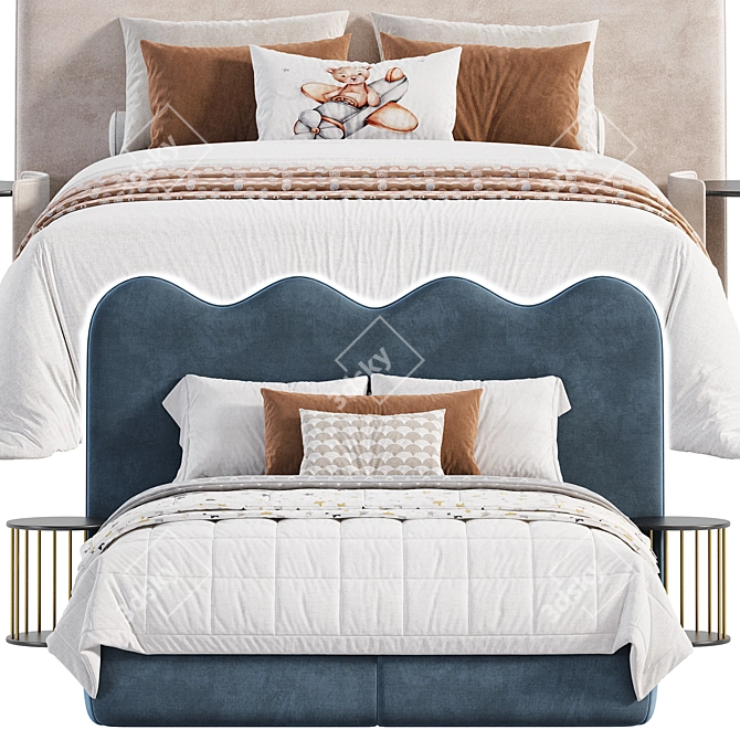 Modern Beatrix Headboard Queen Bed 3D model image 4