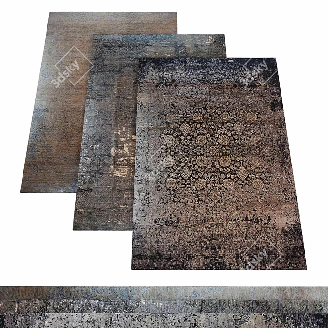 9 High-Quality Textured Rugs 3D model image 1