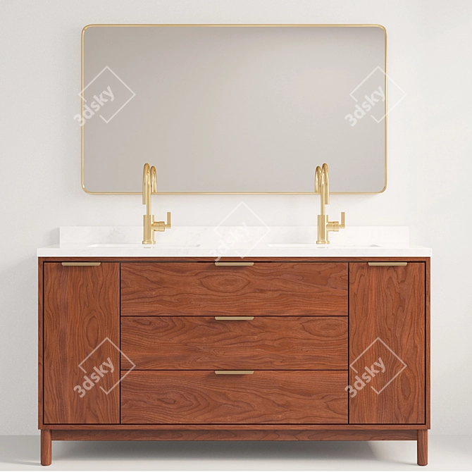 Walnut Double Vanity Set 3D model image 3