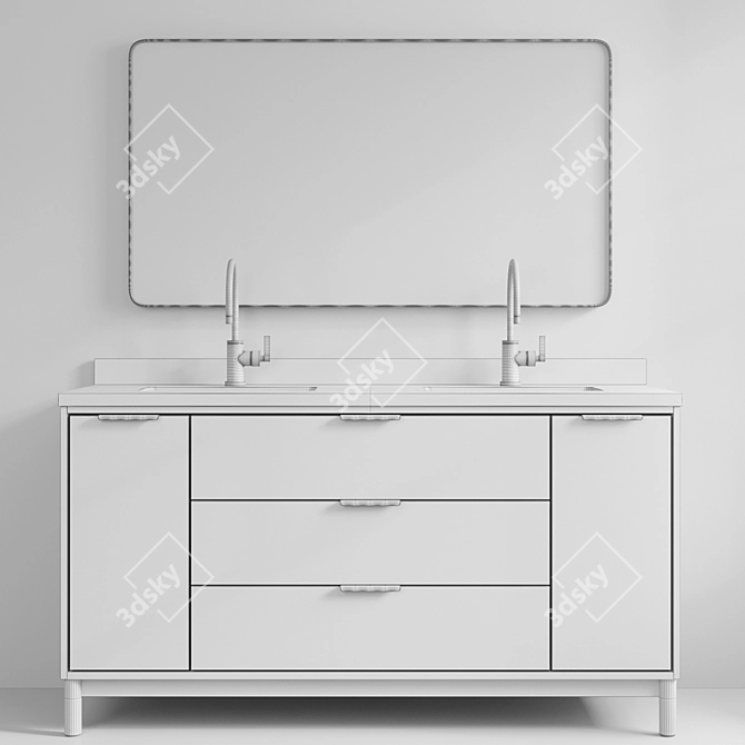 Walnut Double Vanity Set 3D model image 5