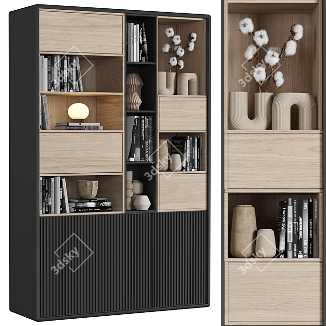 Modular Bookcase with High-Quality Textures 3D model image 1