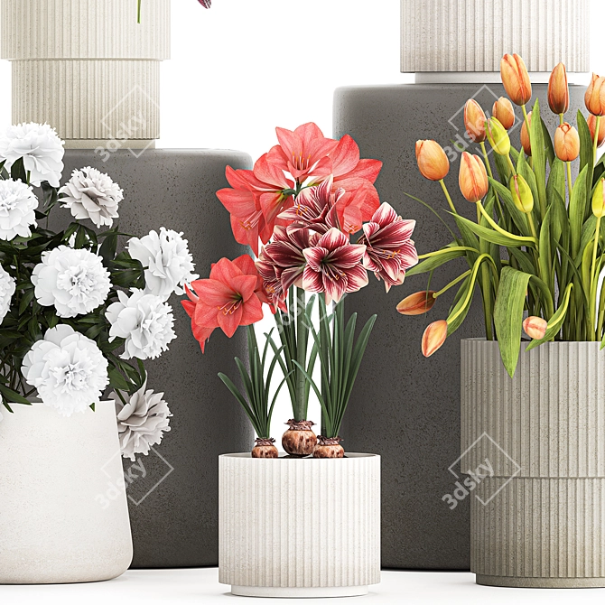 Modern Concrete Planters & Floral Collection 3D model image 4