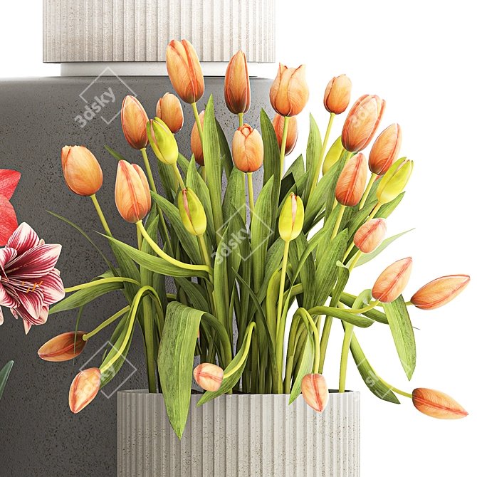 Modern Concrete Planters & Floral Collection 3D model image 5