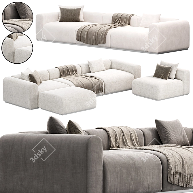 Elegant Braid Mahy Sectional Sofa 3D model image 1