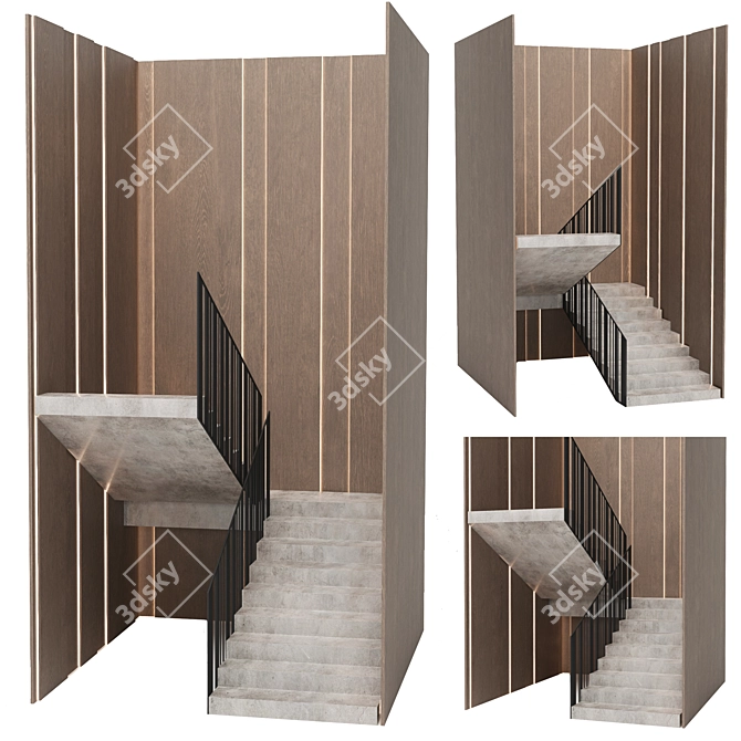 Modern Wood Panel Staircase 3D model image 1