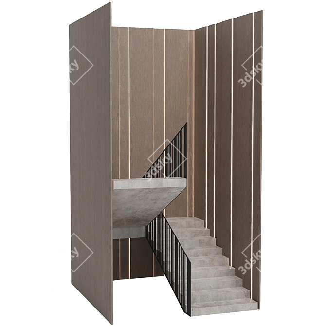 Modern Wood Panel Staircase 3D model image 2