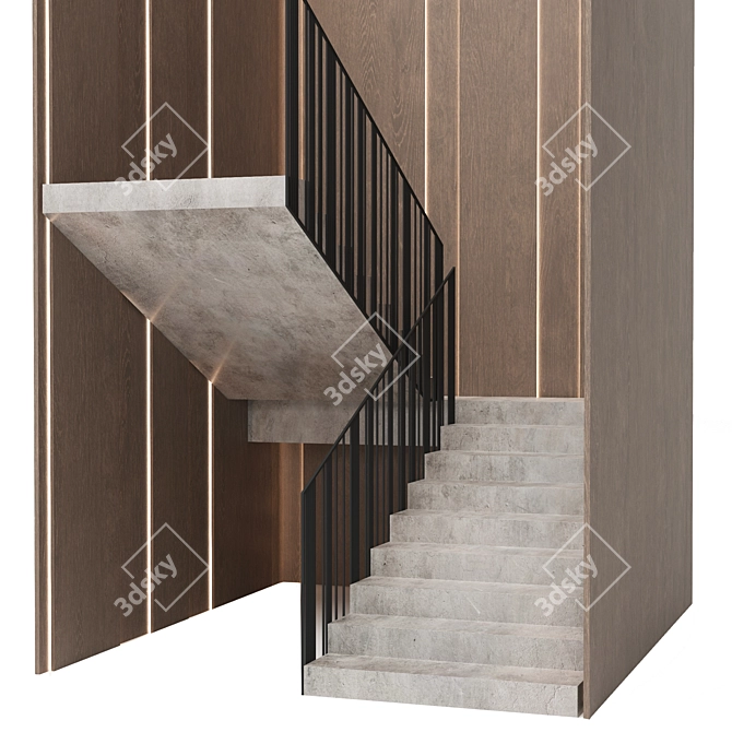 Modern Wood Panel Staircase 3D model image 3