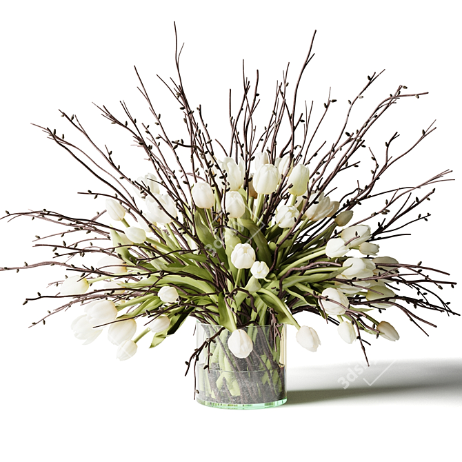 Title: White Tulip Bouquet in Glass Vase 3D model image 1