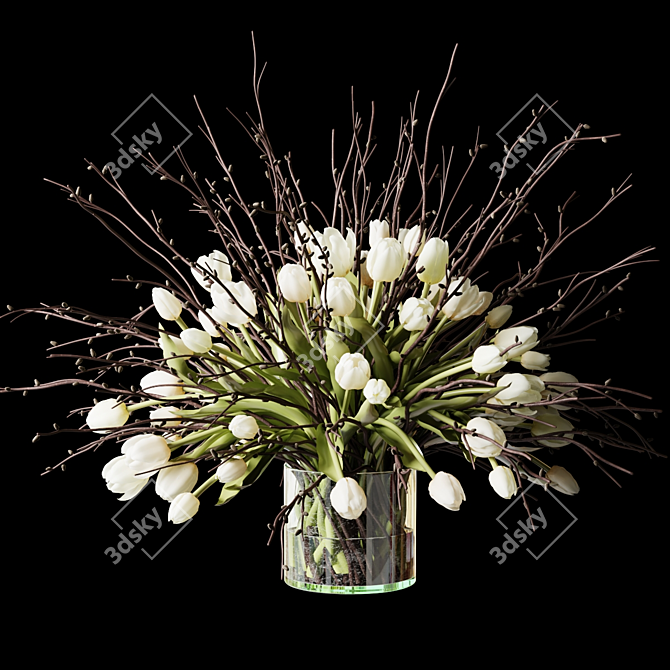 Title: White Tulip Bouquet in Glass Vase 3D model image 3