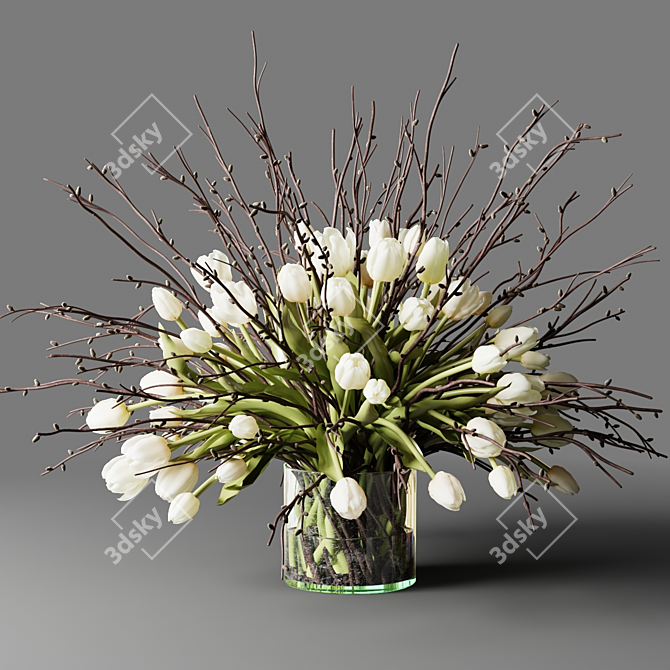 Title: White Tulip Bouquet in Glass Vase 3D model image 4