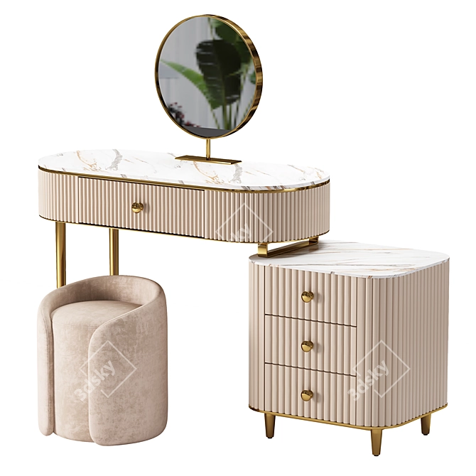 Champagne Marble Makeup Vanity 3D model image 1