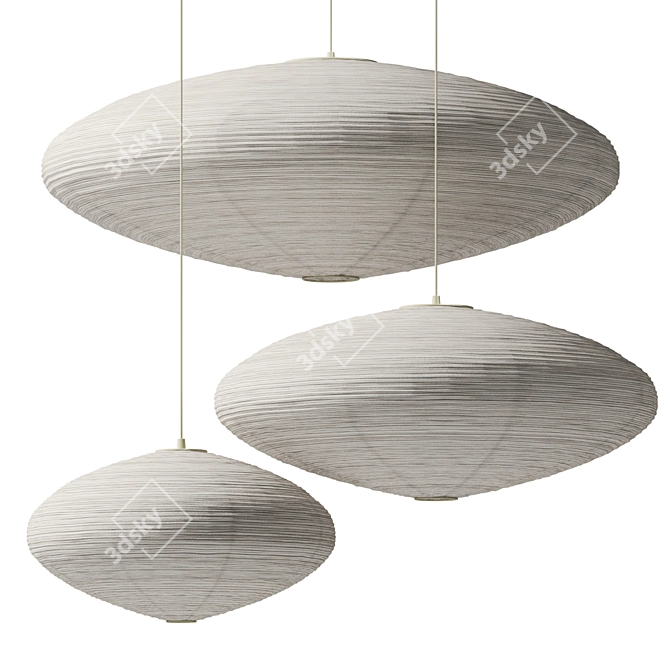 Elegant Akari Paper Metal Lamps 3D model image 2