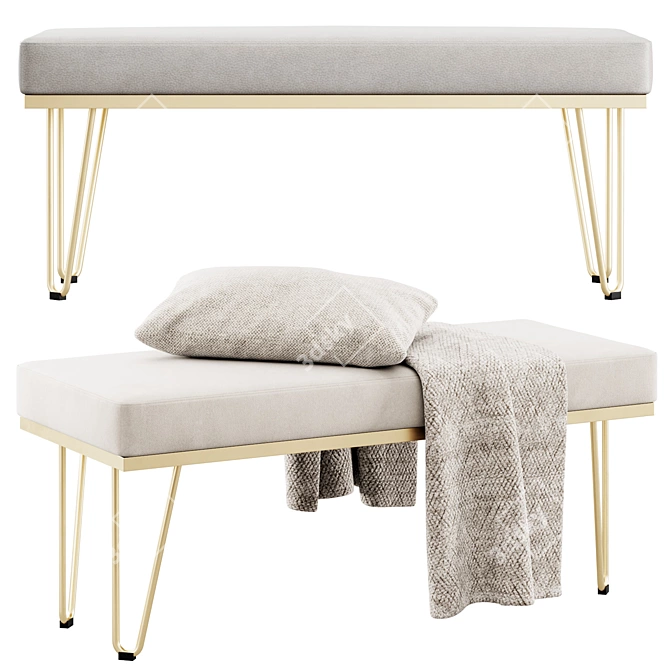 Modern Bench with Plush Throw 3D model image 2