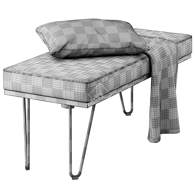 Modern Bench with Plush Throw 3D model image 6