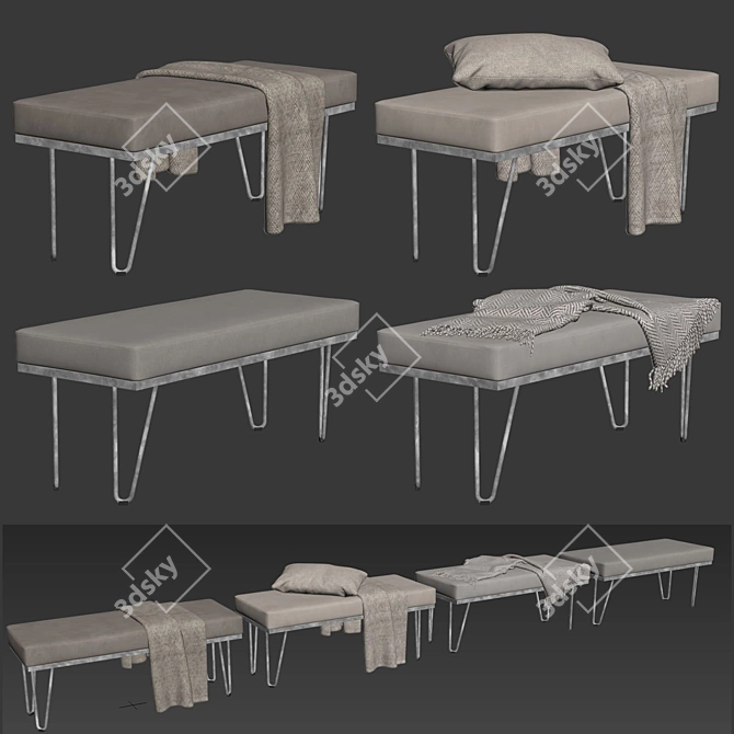 Modern Bench with Plush Throw 3D model image 7