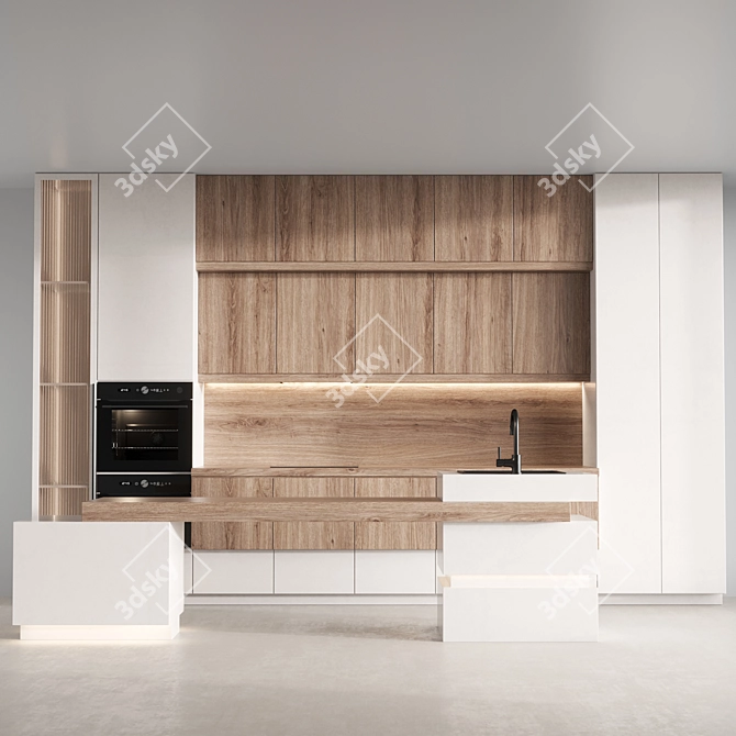 Modern Island Kitchen Cabinet Set 3D model image 1