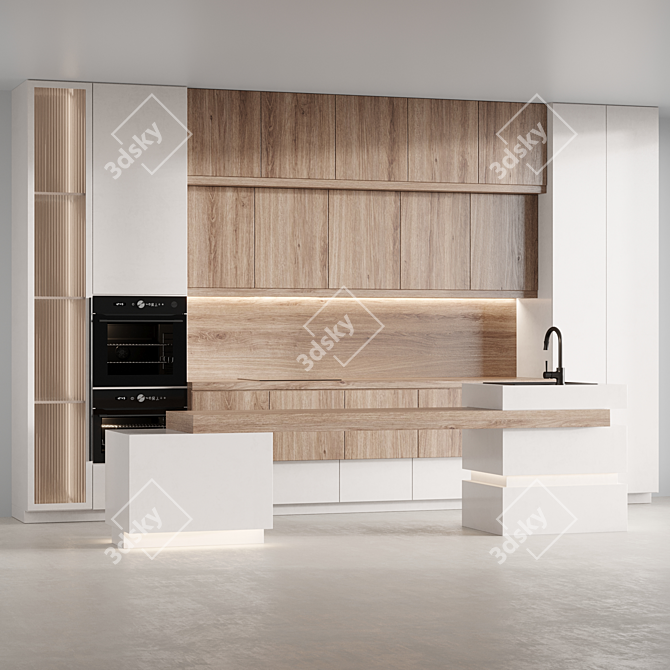 Modern Island Kitchen Cabinet Set 3D model image 2