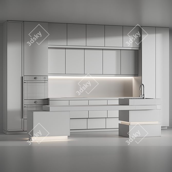 Modern Island Kitchen Cabinet Set 3D model image 6