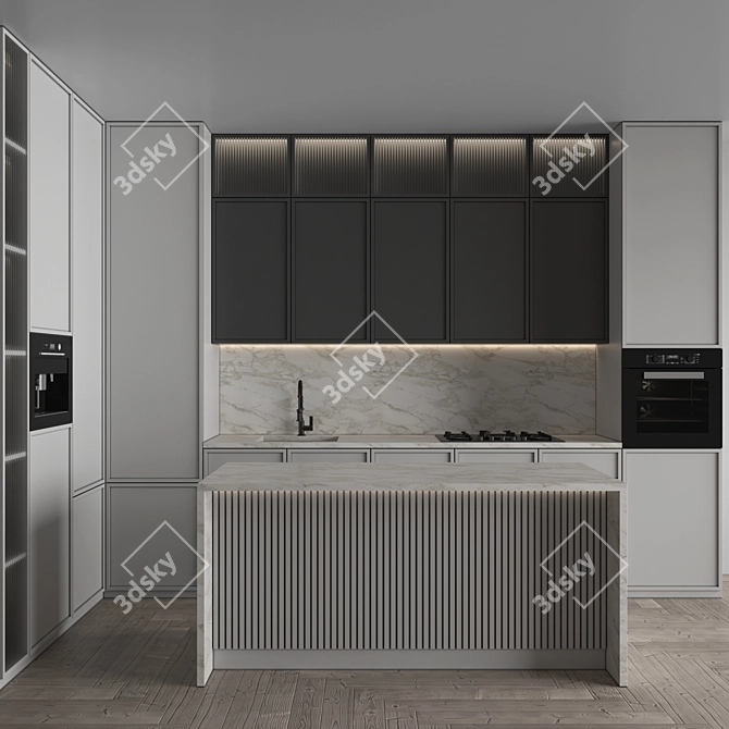 Modern Kitchen with Appliances Set 3D model image 1