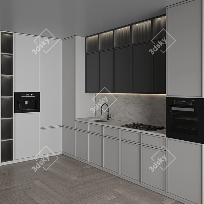 Modern Kitchen with Appliances Set 3D model image 3