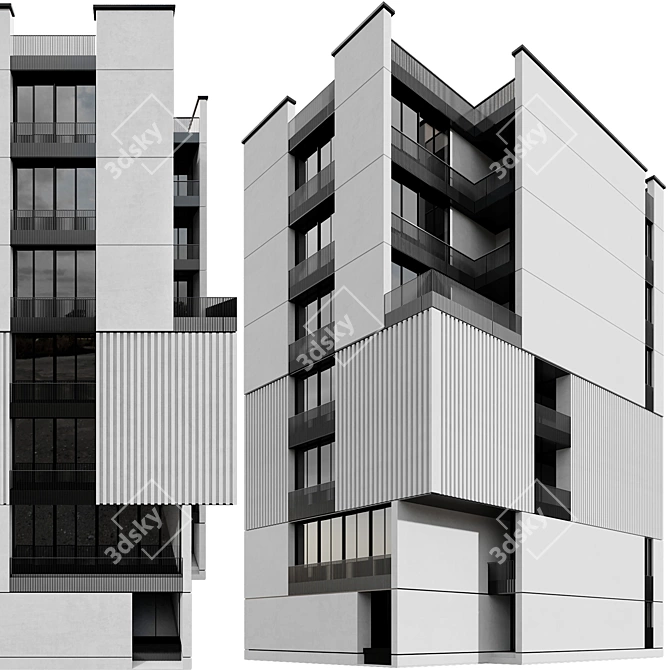 Modern Dual-Facade Residential/Commercial Building 3D model image 1