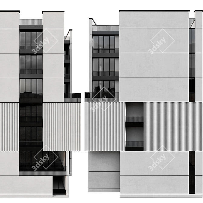 Modern Dual-Facade Residential/Commercial Building 3D model image 4