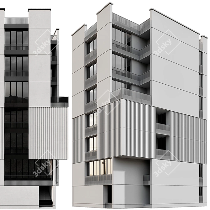 Modern Dual-Facade Residential/Commercial Building 3D model image 6