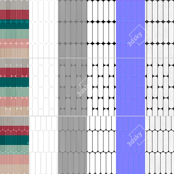 Poise Rounded Ceramic Tiles Set 3D model image 5