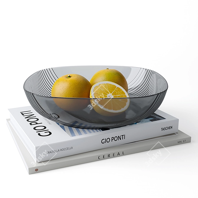 Elegant Fluted Glass Fruit Bowl 3D model image 1