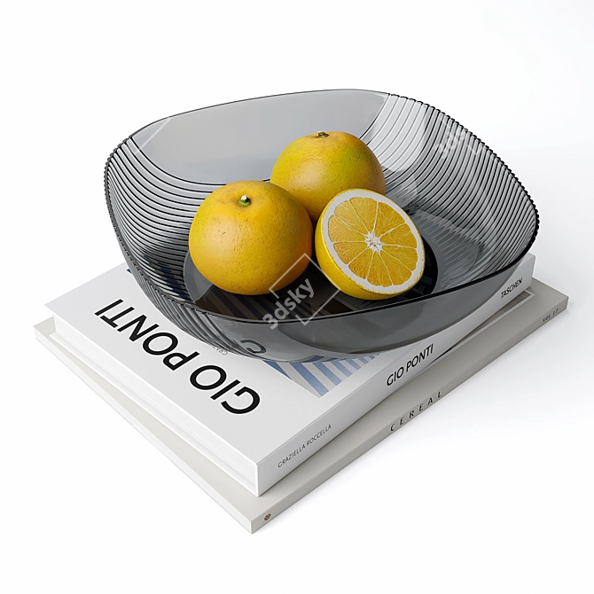 Elegant Fluted Glass Fruit Bowl 3D model image 2