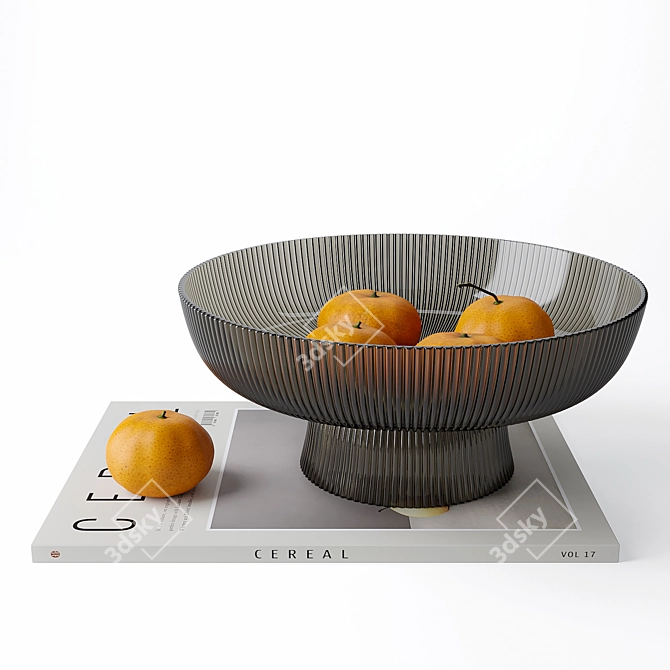 Elegant Fluted Glass Fruit Bowl 3D model image 4